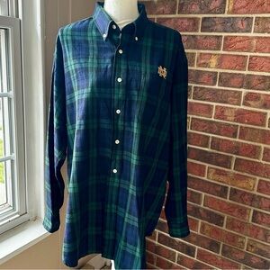 Notre Dame Plaid Button Down Mens Shirt Size L School Spirit Fighting Irish Vesi